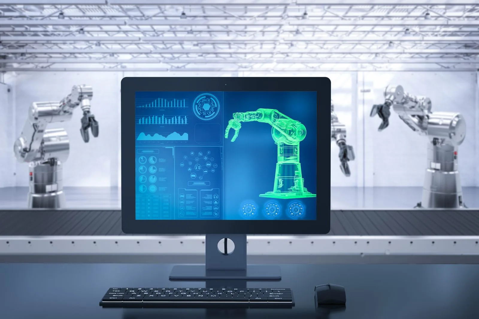 Smart fabrik med uppkopplade robotar enligt Industri 4.0